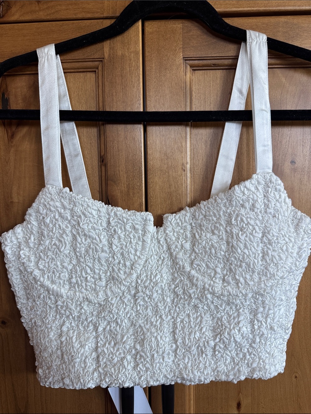 Astr Cream Textured Crop Top